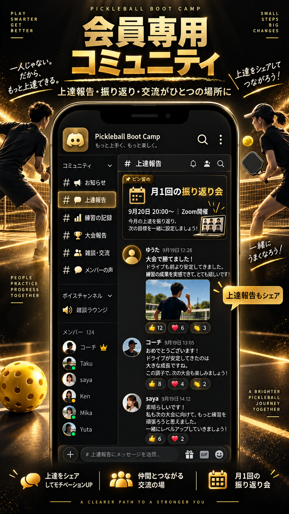 上達報告や振り返りを共有する会員専用コミュニティのイメージ